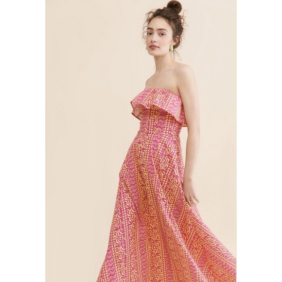 Anthropologie Dresses & Skirts - NWOT Anthropologie Kahindo Strapless Ruffled Pink & Yellow Maxi Dress Size Large
